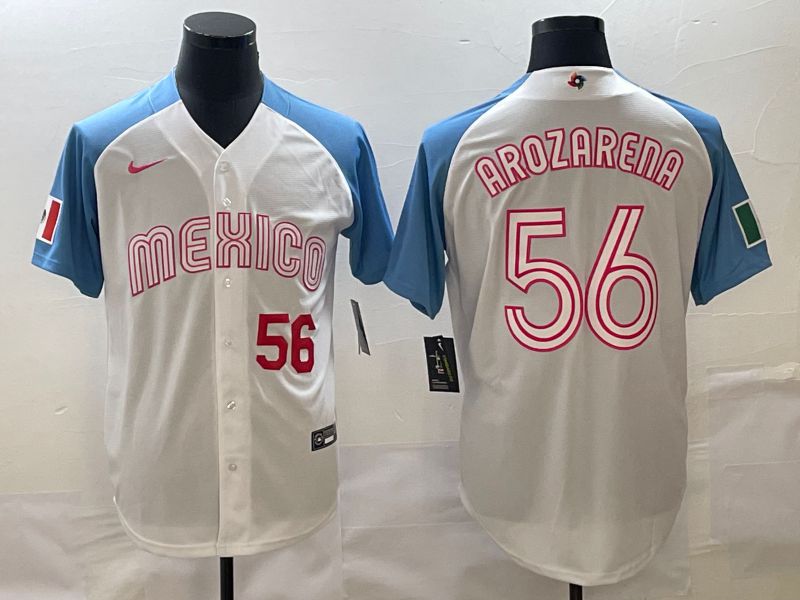 Men 2023 World Cub Mexico 56 Arozarena White blue Nike MLB Jersey19